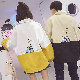デニム長袖シンプルファッションカジュアル韓国系春秋POLOネックシングルブレストホワイトカーキプリントカートゥーンジャケット