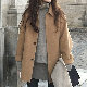 レトロ秋冬折襟シングルブレストブラックキャメルアプリコットロング丈コート・ジャケット