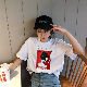 ポリエステル半袖ファッション韓国系夏ラウンドネックプルオーバーホワイトブラック配色半袖Ｔシャツ