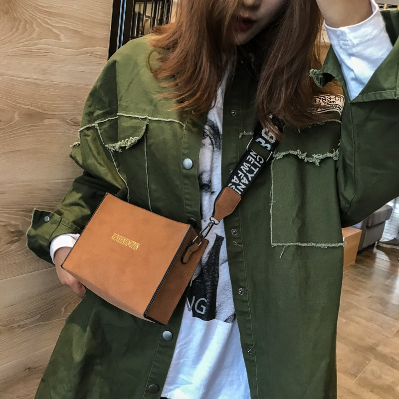 「超人気商品」3色展開韓国系ファッションブラウンスエードファスナー斜め掛けアルファベットレトロ切り替えショルダーバッグ·ハンドバッグ
