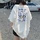 ポリエステル半袖ファッションカジュアルプラスサイズ韓国系夏ラウンドネックプルオーバーホワイトグリーンブラックプリント20~30代アルファベット配色プリント長袖Ｔシャツ