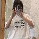 ポリエステル半袖カジュアル韓国系夏折襟プルオーバーホワイトブラックプリントアルファベットカジュアル・シフォンブラウス
