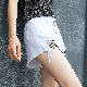 デニムファッション夏ホワイトブラック切り替え透かし彫りダメージ加工ハイウエストショート丈（3分4分丈）無地ショートパンツ