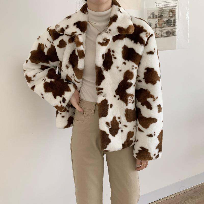 ポリエステル長袖ファッション一般ショート丈秋冬折襟シングルブレストスエード配色綿コート