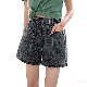 デニムファッションカジュアルストリート系夏ブラックブルーダークグレー切り替え刺繍20~30代ハイウエストショート丈（3分4分丈）無地プリントショートパンツ