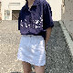 コットン半袖カジュアル春夏折り襟シングルブレストプリントプリントカートゥーンカジュアル・シフォンブラウス