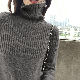 シンプルファッション定番韓国系フェミニンエレガントショート丈ハイネックプルオーバー無地ストライプ柄セーター・カットソー