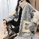ファッションカジュアル韓国系ロングスタンドネックジッパー切り替え配色ロング丈コート・ジャケット