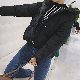 ポリエステル長袖シンプルファッションカジュアル韓国系ショート丈秋冬フード付きボタンブラックピンクベージュ無地綿コート