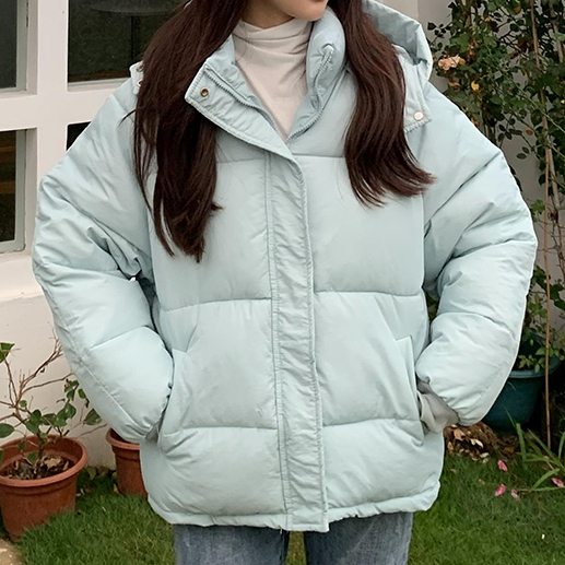 シンプル学園風韓国系スタンドネックジッパー大学生20~40代無地ボタン綿コート