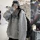 ファッションカジュアル韓国系ロングフード付きプルオーバープリントアルファベットパーカー・トレーナー