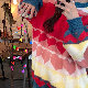 長袖スウィート学園風キュートランタンスリーブ膝上秋冬ラウンドネックプルオーバー配色プリントセーター・カットソー