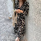 レトロ韓国系フェミニンフリルスリーブVネックプルオーバーギャザー飾りハイウエストAライン花柄・プリントワンピース