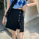 シンプルカジュアル韓国系夏スリット金属飾りハイウエストAラインスカート