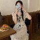 ドット柄通勤/OLAライン夏韓国系ギャザー飾りリボンVネックハイウエストレディーワンピース