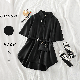 【高見えデザイン】 ファッション レトロ ロング 折襟 シングル ブレスト カジュアル・シフォンブラウス