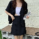 なし一般韓国系シングルブレスト夏半袖折襟ショート丈無地シンプルエレガントスーツ