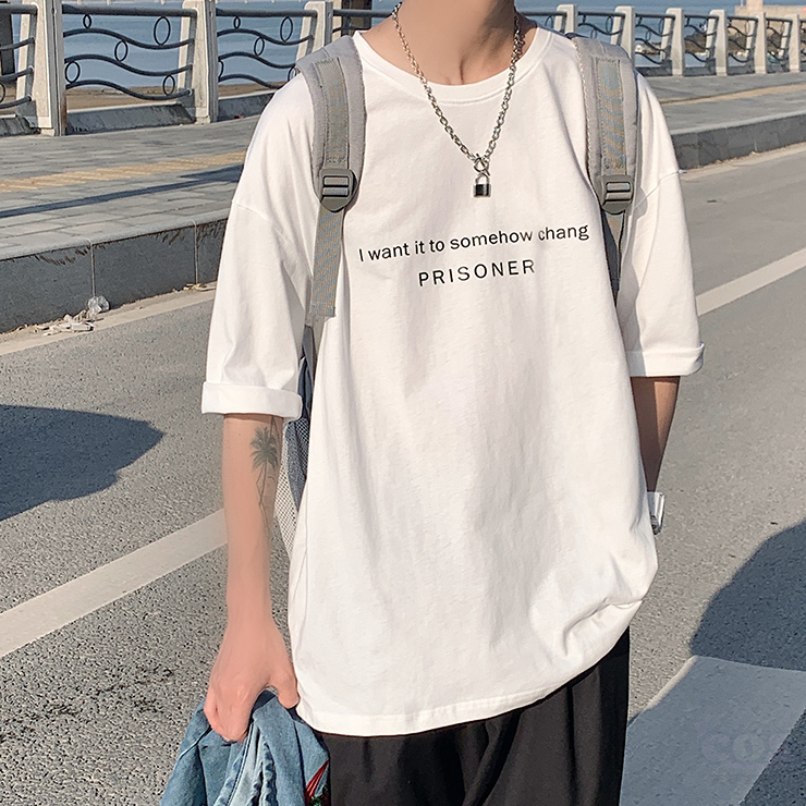 【韓国系ファッション】夏 プルオーバー ラウンドネック カジュアル プリント アルファベット 半袖 シンプル トップス
