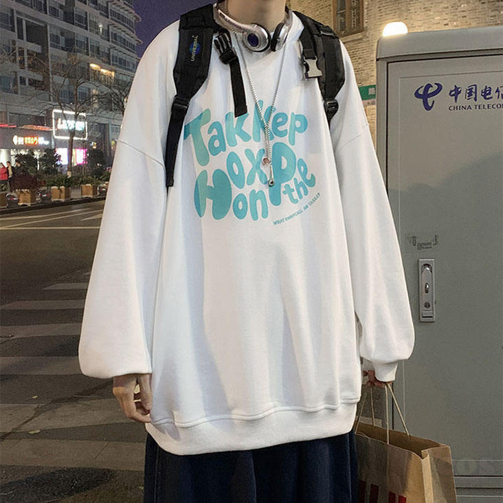 【おしゃれ度アップ】ファッション カジュアル ストリート系 韓国系 ラウンドネック プルオーバー プリント アルファベット トップス