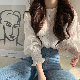 【好評発売中品質】韓国 通販 可愛い ファッション  ギャザー飾り  ラウンドネック  ホワイト  カジュアル・シフォン  ブラウス  トップス
