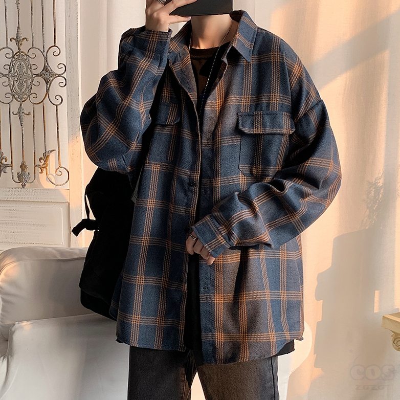 長袖ファッションカジュアル韓国系春秋折り襟シングルブレストチェック柄なしアウター
