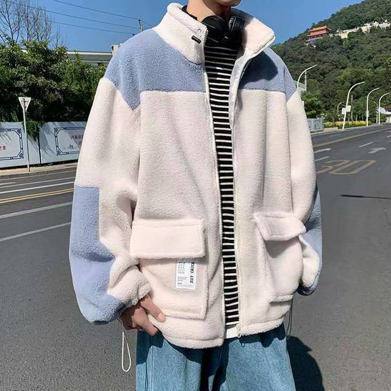 シンプル配色長袖秋冬ファッション韓国 通販 サイト メンズブラックファスナースタンドネックジッパーファッションカジュアルアウター