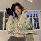 シンプルファッションカジュアルスウィート韓国系フェミニン清新キュートギャザー飾りラウンドネックプルオーバー刺繍20~30代20~40代花柄セーター・カットソー