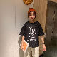 ポリエステル半袖カジュアル春秋ラウンドネックプルオーバー赤オレンジプリント20~30代アルファベットＴシャツ/ポロシャツ