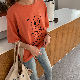 ポリエステル半袖カジュアル春秋ラウンドネックプルオーバー赤オレンジプリント20~30代アルファベットＴシャツ/ポロシャツ