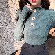 ポリエステル長袖ファッション秋冬ラウンドネックプルオーバーホワイトグリーンブラックピンク切り替え配色セーター・カットソー