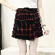 ポリエステルシンプルファッション韓国系膝上春夏秋ブラックワインレッドハイウエストAラインチェック柄スカート