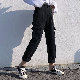 デニムファッション春夏秋ブラックベルト付きハイウエストアンクル丈（9分丈）無地デニムパンツ