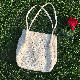 オールシーズンベージュレースメッシュ草編みファスナー肩掛け植物柄カジュアルレトロスウィートシンプル刺繍ショルダーバッグ·ハンドバッグ