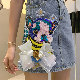 デニムファッションショート丈夏春秋ブルー刺繍ハイウエストAラインカートゥーンスカート