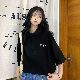 ポリエステル半袖韓国系夏POLOネックプルオーバーネイビーブラック刺繍アルファベット半袖Ｔシャツ