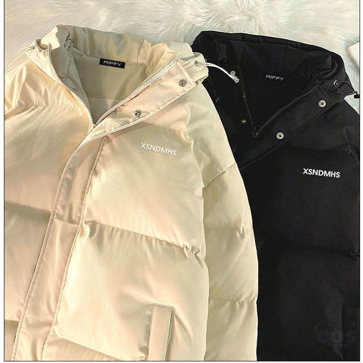 ショート丈無地ポリエステルジッパーシンプルファッションスタンドネックフード付き冬カジュアル一般長袖定番なし綿コート・ダウンジャケット