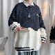 【人気を獲得♡】ニット 長袖 シンプル ラウンドネック プルオーバー 配色 セーター