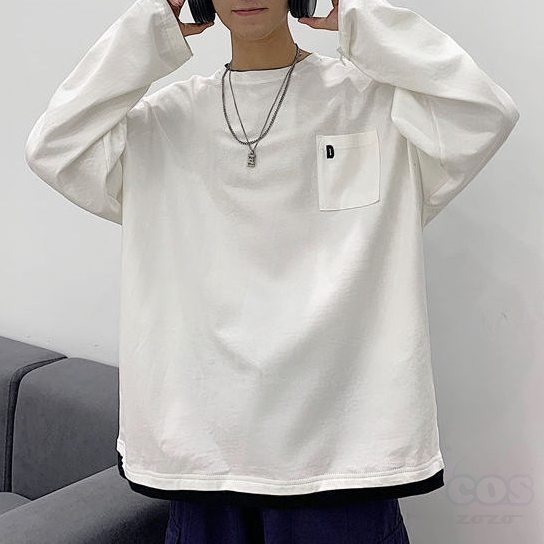 【爽やかな抜け感】長袖 シンプル カジュアル 韓国 ファッション 春秋 ラウンドネック メンズ 服装 プルオーバー 無地 Tシャツ・シャツ
