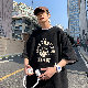 【絶対流行】春 コーデ 2022 メンズ 半袖 レトロ ストリート系 韓国系 ラウンドネック プルオーバー 無地 アルファベット Tシャツ・POLOシャツ