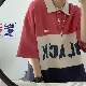 韓国 ファッション メンズ【おしゃれ度UP】夏 POLOネック プルオーバー プリント アルファベット 配色 モード系 学園系 セットアップ