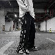 韓国系定番切り替えファッションスリットエイジング加工配色カジュアルレギュラーウエストストリート系レギュラー丈カジュアルパンツ