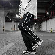 韓国系定番切り替えファッションスリットエイジング加工配色カジュアルレギュラーウエストストリート系レギュラー丈カジュアルパンツ