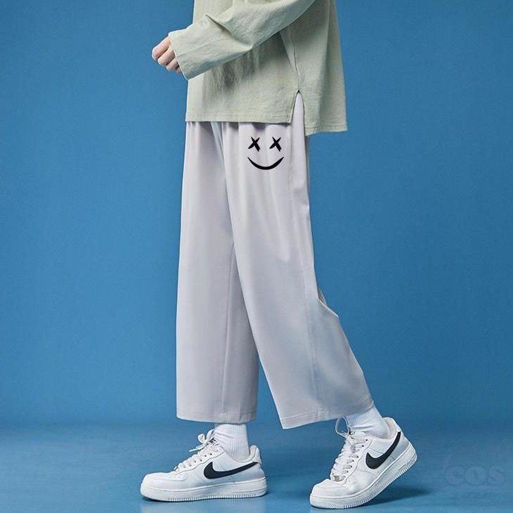 【chic風】大人コーデ メンズ ファッション シンプル ストリート系 韓国系 プリント レギュラー ウエスト レギュラー丈 プリント カジュアルパンツ