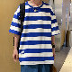 夏 ラウンドネック プルオーバー ボーダー   ファッション モード系 カジュアル トレンドTシャツ・POLOシャツ