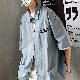  折り襟 五分袖 シングルブレスト シンプル  無地 ボタン ショート丈シャツ韓国 通販 メンズ ファッション