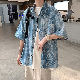  ファッション 韓国系 一般 一般 折襟 シングルブレスト プリント 五分袖シャツ