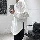 【韓国 ファッション メンズ】おしゃれ シンプルデザイン 韓国系 長袖 ラウンドネック スリット プルオーバー 無地Tシャツ・POLOシャツ