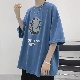 【韓国の通販】夏 コーデ メンズ シンプル ラウンドネック プルオーバー プリント アルファベット 五分袖 Tシャツ・POLOシャツ