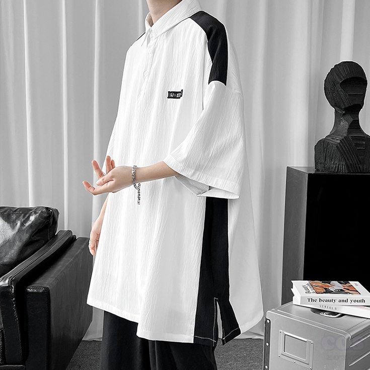 メンズ カジュアル夏服 シンプル カジュアル 韓国系 一般 一般 POLOネック プルオーバー 切り替え 配色 五分袖Tシャツ・POLOシャツ