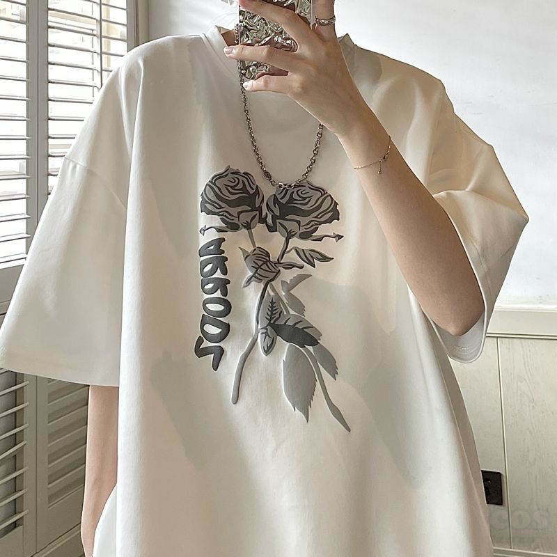 コットン半袖ファッションカジュアル夏ラウンドネックプルオーバープリントプリントTシャツ・POLOシャツ